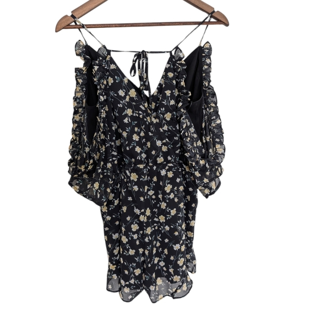 Bardot Cold Shoulder Romper Women 6 Black Floral Ruffle NWT - Picture 4 of 15
